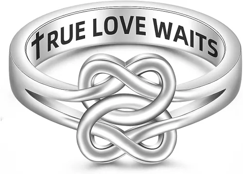 Vista 2 de Jewlikee Anillo de pureza de amor verdadero espera, anillo celta de nudo de amor para mujer, celibato, compromiso celta, plata de ley, Plata