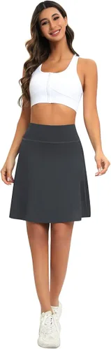 Vista 2 de Vavious Falda modesta para mujer de 20 pulgadas, longitud hasta la rodilla, falda con 4 bolsillos, falda larga casual de viaje con pantalones cortos