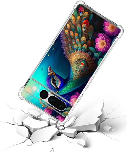 Vista 2 de Pixel 7 Pro - Funda protectora de poliuretano termoplástico resistente a los arañazos y a prueba de golpes con diseño de mandala de pavo real
