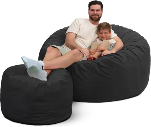 Vista 12 de ULTIMATE SACK 5000 Silla Puf de 5-Pies con Reposapiés, Funda de Gamuza Negra – Tumbona de Espuma de Gran Tamaño, Asiento de Suelo, Sofá Pequeño