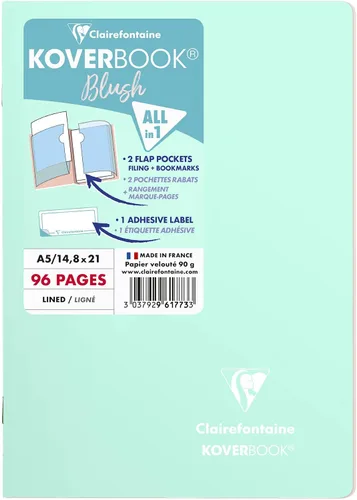 Vista 18 de Clairefontaine - Ref 961778C - Cuaderno con grapas Koverbook Blush (48 hojas) - Tamaño A5, regla rayada, papel de vitela cepillado de 3.17 oz/m²