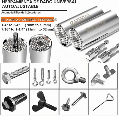 Vista 4 de Spurtar Juego de enchufes universales (11-32 mm 7-19 mm) para desenroscar cualquier perno Herramienta universal de enchufe multifunción