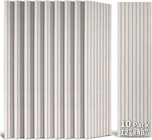 Vista 10 de Paquete de 10 Paneles Acústicos, 48" X 12" X 0.43" Paneles de Pared Insonorizados, Autoadhesivos de Alta Densidad que Absorben el Sonido, Gris