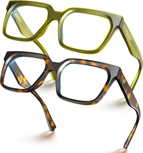 Vista 12 de VISOONE Chunky Rectangle Oversized Blue Light Blocking Computer Glasses Clear Lenses Cute Fake Large Frame Preppy Stylish Designer Fashion Screen