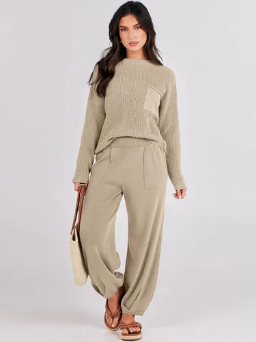 Vista 3 de Prinbara - Conjunto de dos piezas de 2 piezas para mujer, ropa de otoño a juego, trajes de descanso, ropa de suéter de punto acogedor