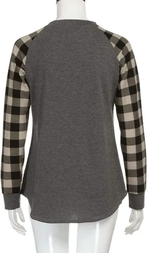 Vista 3 de aihihe - Sudadera de manga larga para mujer con estampado de letras a cuadros