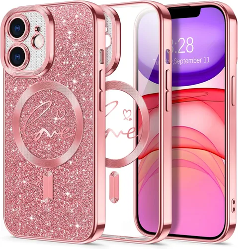 Vista 42 de Hython Funda para iPhone Air con purpurina, compatible con MagSafe Love Heart fundas magnéticas transparentes para teléfono para mujeres y niñas