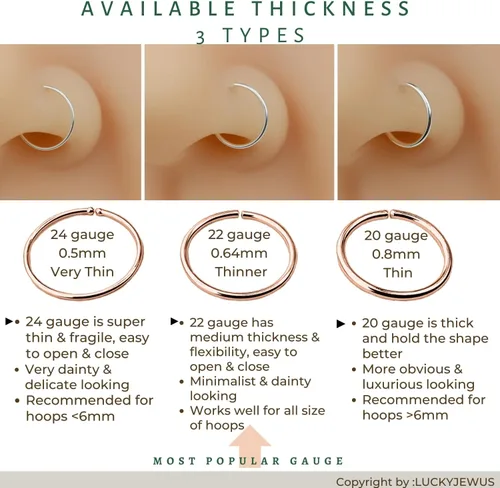 Vista 5 de LUCKYJEWUS Small Thin Gold or Sterling Silver Nose Ring Hoop for Women, Tiny Nose Piercing jewelry