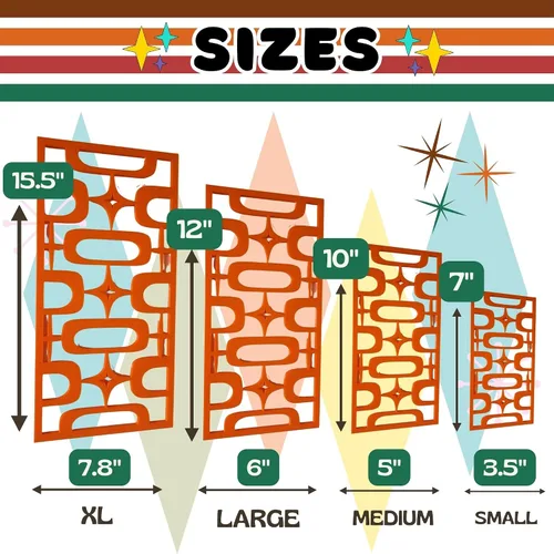Vista 3 de MidCentury - Paneles de pared modernos de óvalos atómicos con explosiones de estrellas de estilo vintage, dorado, plateado, negro, menta, arte