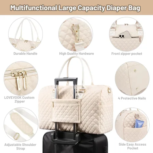 Vista 7 de LOVEVOOK - Bolso de pañales con estuche para chupete y cambiador, bolso grande de maternidad para hospital y viajes de fin de semana, bolso