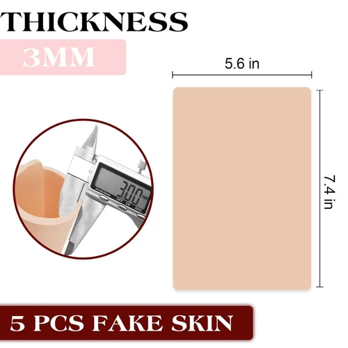 Vista 2 de 5 piezas de piel falsa de 0.118 pulgadas - Piel de tatuaje de doble cara para practicar tatuajes, piel falsa para principiantes y artistas