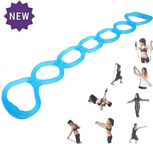 Vista 2 de Banda elástica de ejercicio de 7 anillos, banda de resistencia elástica de silicona portátil, bandas flexibles para pilates, correa de estiramiento