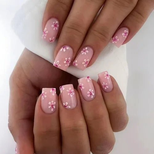 Vista 24 de Juego de 24 uñas postizas cuadradas cortas a presión, 3D, para primavera y verano, reutilizables, color naranja, uñas postizas a presión, lindas