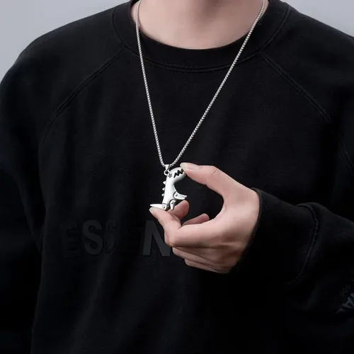 Vista 4 de Fuqimanman2020 Bonito juego de collar con colgante de fantasma, esmalte espeluznante dinosaurio a juego para mujeres, niñas, pareja para siempre