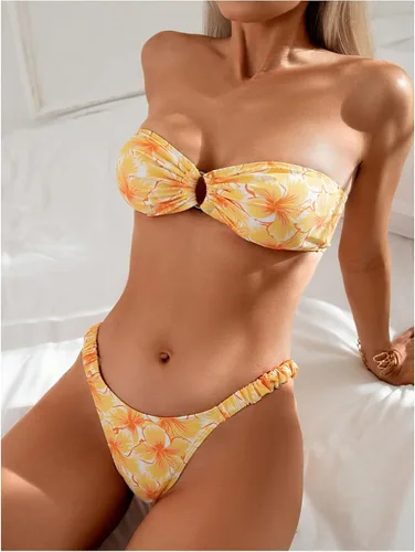 Vista 23 de WDIRARA Conjunto de bikini de 2 piezas sin tirantes para mujer