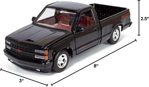 Vista 10 de All Star Toys 1992 Chevy C1500 454SS Pickup Truck a escala 1/24, modelo de coche fundido en metal negro con interior rojo Silverado 454 SS Motormax