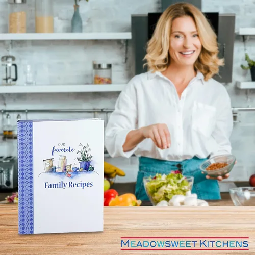 Vista 4 de Nuestra carpeta de recetas familiares favoritas, carpeta de recetas de 3 anillos, libro de recetas en blanco con 50 páginas de recetas forradas y 8