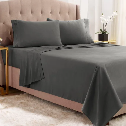 Vista 18 de Juego de sábanas de lujo Juego de cama de lujo, bolsillo extra profundo Juego de sábanas ajustable, sábana de arriba y 2 fundas de almohada, ropa