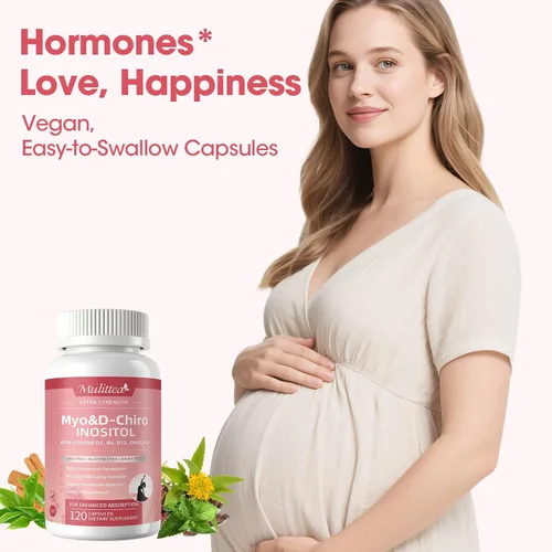 Vista 9 de Mulittea Suplemento de Myo-Inositol y D-Chiro para Mujeres - Inositol Liposomal 14-en-1 con Ácido Fólico, Omega-3 y Multivitaminas para Equilibrio