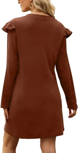 Vista 4 de OFEEFAN Vestidos casuales con volantes y cuello redondo para mujer
