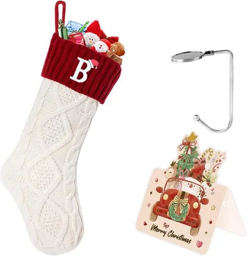 Vista 112 de Calcetines de Navidad con inicial A, 20 pulgadas, con iniciales bordadas para la familia, calcetín navideño tejido personalizado con monograma