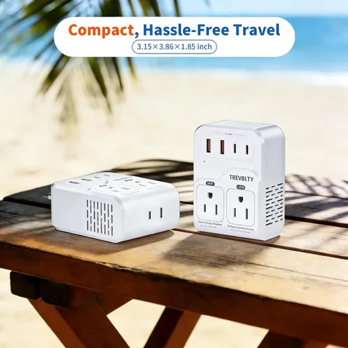 Vista 7 de Convertidor de voltaje de 2000 W de EE. UU. a Europa para secadores de pelo, convertidor de 220 V a 110 V para viajes europeos con 3 puertos AC/2