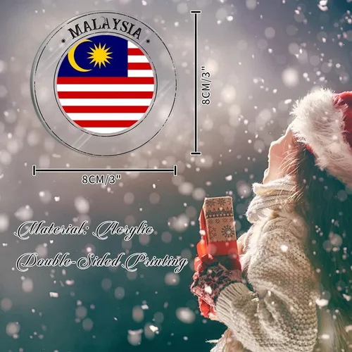 Vista 2 de Adornos de Navidad de Malasia, bandera de Malasia, adornos acrílicos, colgante para árbol de Navidad, bandera nacional, recuerdo del país