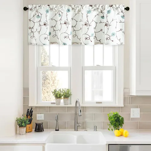 Vista 28 de VOGOL Cortinas de Nivel para Cocina para Ventana, Flores Azules y Enredaderas Bordadas Cortina de 24 Pulgadas de Largo, Cortinas Cortas Tratamiento
