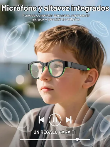 Vista 2 de Lentes inteligentes para niños, lentes de sol polarizados con altavoz Bluetooth, protección UV atlética/al aire libre y control de voz, niños de 6 a