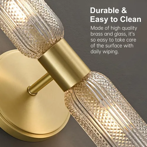 Vista 6 de Aplique de pared de latón cepillado, doble cristal moleteado, bombilla incluida 12.3in 2-Light Hardwired Wall Light,Perfect for Bathroom Living