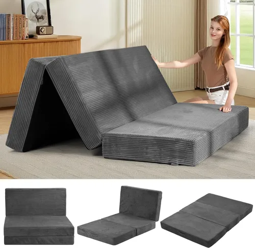 Vista 11 de Colchón de tres pliegues de 6 pulgadas, tamaño individual, sofá cama plegable con funda extraíble lavable, colchón plegable de espuma de alta Beige