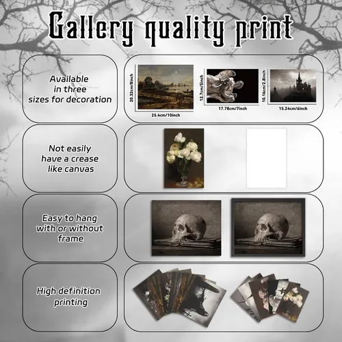 Vista 3 de Naozinebi 18 piezas de póster gótico de la Academia oscura para pared, decoración del hogar, arte de pared estético, imágenes espeluznantes góticas