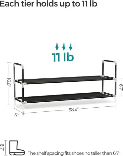 Vista 3 de SONGMICS - Estante para zapatos de 2 niveles, almacenamiento de zapatos para armario de pasillo, delgado y que ahorra espacio, marco de metal, Negro