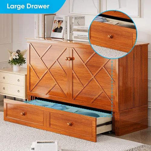 Vista 5 de Mjkone Murphy - Cama Queen con colchón incluido, cama Murphy con estación de carga USB y cajón de almacenamiento, armario móvil Murphy para sala