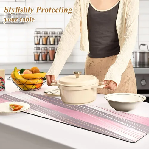 Vista 4 de Salvamanteles y caminos de mesa resistentes al calor de línea ondulada de oro rosa, almohadillas calientes antideslizantes e impermeables