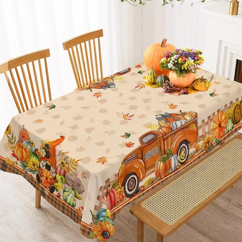 Vista 3 de Hexagram Mantel rectangular de otoño de 50 x 70 pulgadas, mantel de otoño naranja Mantel de camión de calabaza para el hogar, cocina, decoración