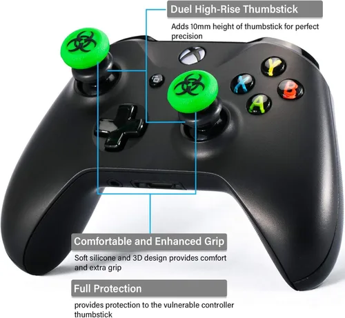 Vista 7 de FPS Thumbstick Extender & 3D Texture Rubber Silicone Grip Cover 2 Sets for Xbox Series XS & Xbox One Controller(BioH Green)