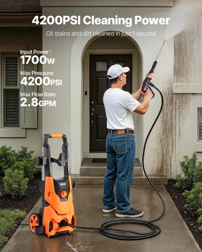 Vista 2 de VEVOR Lavadora a presión eléctrica, máximo 4200 PSI 2.8 GPM, limpiador de alta potencia con cañón de espuma y 4 boquillas para calzadas