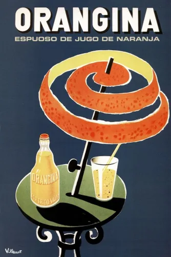 Vista 3 de Bernard Villemot Orangina Vintage Naranja Bebida Publicidad Anuncio Cáscara de Naranja Paraguas Elegante Arte de Pared Impresión Cartel Poster 12x18