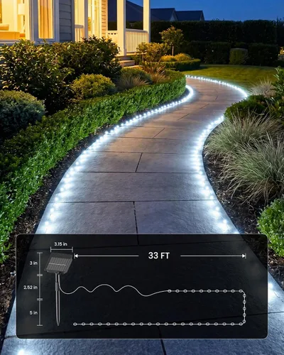 Vista 3 de Minetom - Guirnalda de luces solares, 2 unidades en total de 66 pies, 200 luces LED solares