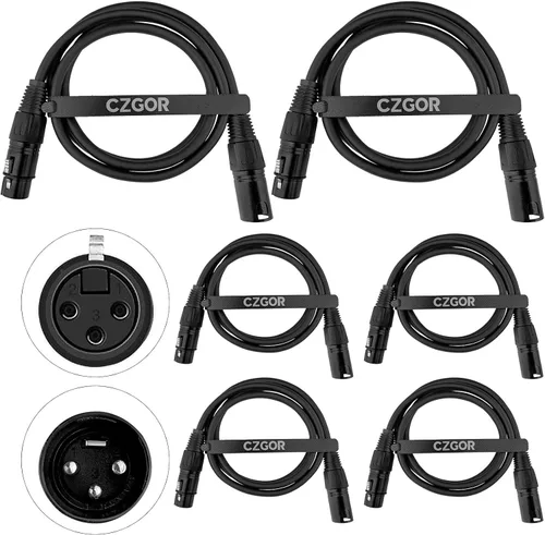 Vista 12 de Cable DMX de 3.2 pies, paquete de 12 cables flexibles de señal XLR de 3 pines macho a hembra DMX, adecuado para señal de iluminación de escenario