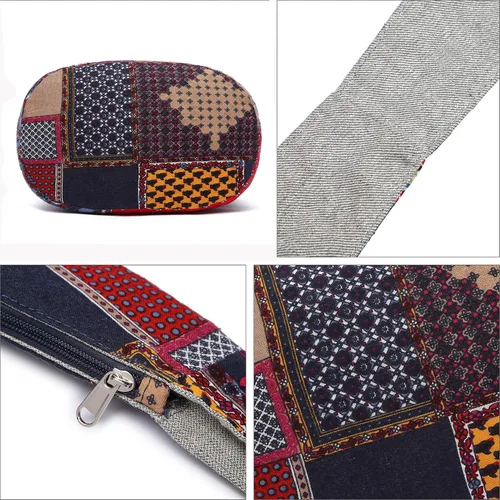 Vista 7 de Bolsa de hombro para mujer, de lona en estilo hippiebohemio para llevar cruzada al hombro, disponible en diferentes colores y estampados
