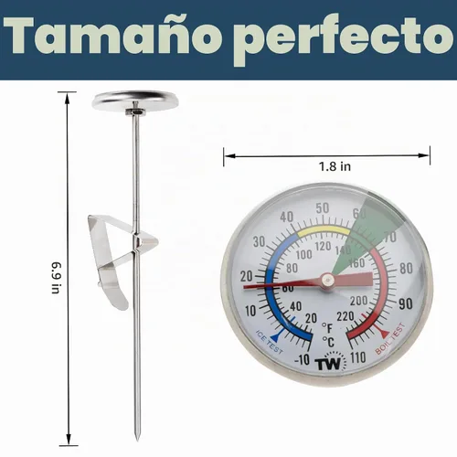 Vista 4 de Termómetro de leche para vaporizar leche - Ideal como termómetro de temperatura de café con sonda de acero inoxidable de 175 mm y clip para café
