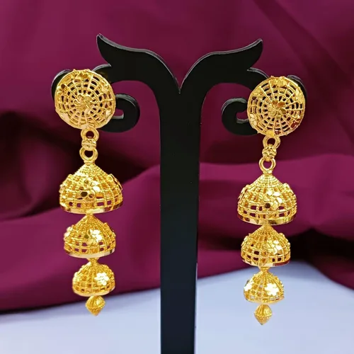 Vista 2 de Efulgenz Gold Tone Multilayered Jhumka Jhumki Indian Earrings for Women Dangle Earrings Gold Tone Indian Jewelry Indian Bridal Jewelry for Wedding