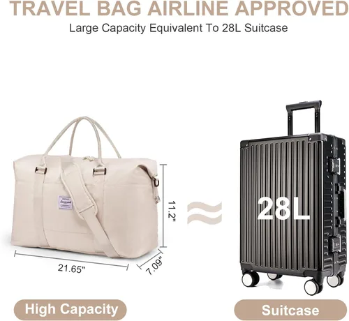 Vista 3 de LOVEVOOK Bolsa de fin de semana para mujer, bonita bolsa de viaje para gimnasio, bolsa de viaje con bolsa de artículos de tocador, bolsa