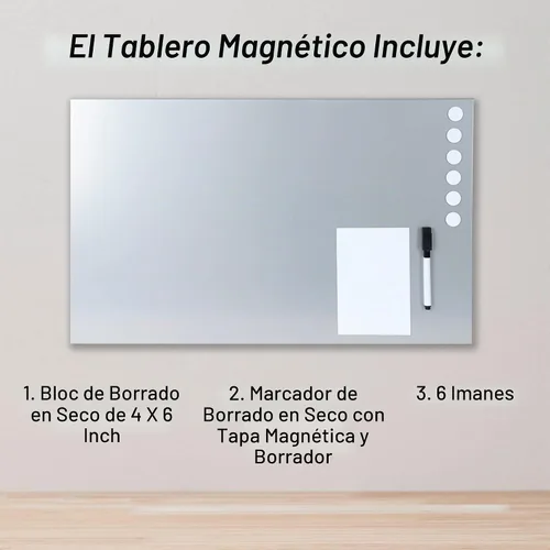 Vista 5 de Steelmaster Soho Collection pizarrón magnético con borrador en seco, rotulador e imanes, Plateado