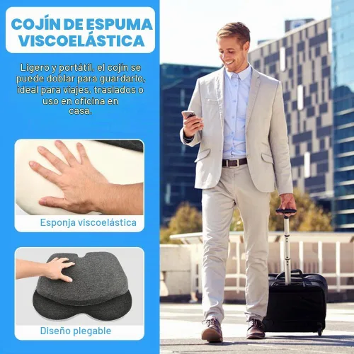 Vista 4 de Cojín de asiento de espuma viscoelástica con soporte lumbar en forma de L, almohadilla ergonómica integrada para coxis, cojín antideslizante
