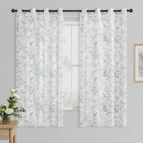 Vista 12 de Beauoop - Cortinas florales 100% blackout, de 84 pulgadas de largo, 2 paneles, para dormitorio, sala de estar, azul marino y blanco