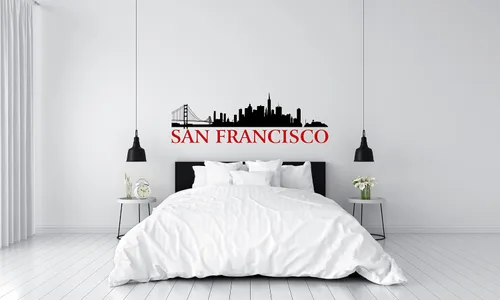 Vista 3 de Calcomanía de pared de silueta de San Francisco, calcomanía de pared de San Francisco, decoración de silueta de ciudad de moda negra, calcomanía