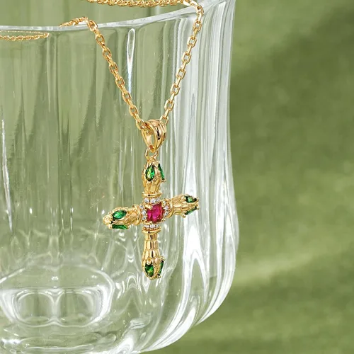 Vista 191 de Fettero - Collar con dije de cruz de fe, chapado en oro de 14 K, cadena fina, minimalista, simple, pequeña, para oración, regalo de joyería religiosa